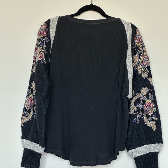 Free‎ People Better Together Black Sequin Top XS Embellished Long Sleeves - Picture 6 of 8